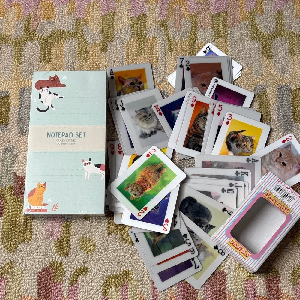 OCS Designs Krazy Kitties Notepad Set NWT 140 lined sheets + 3D Cat Card Deck